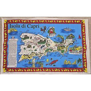 Vtg Isola di Capri Cotton Map Tea Towel Souvenir Italy 22"x34" Crafts Wall Decor